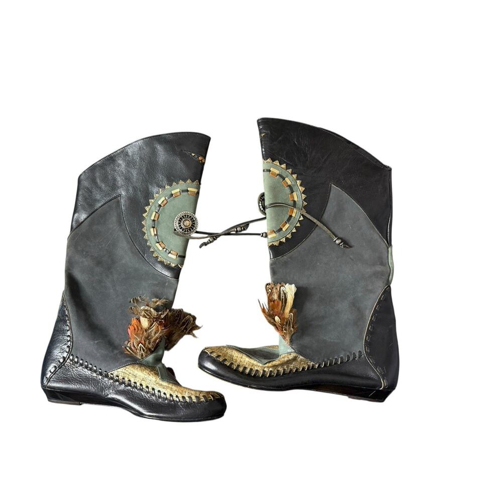 calderon boots Italy calf flat‎ boots concho feathers size 37
